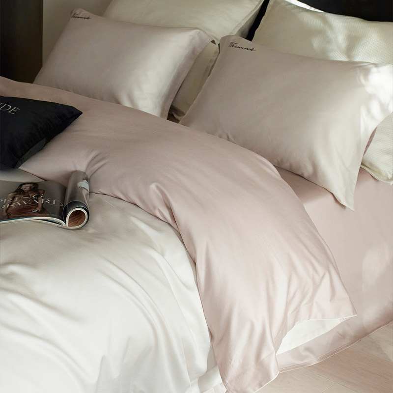 秋冬保暖简约天丝棉磨毛四件套裸睡亲肤被套床单纯色床上用品