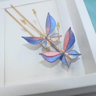 陌上君兮原创 渐变紧捻缠花蝴蝶U钗女汉服古风发簪丸子头步摇发饰