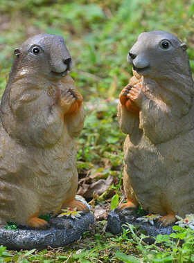 草帽庭院动物猫鼬花盆园艺装饰品