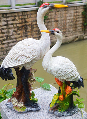 丹顶鹤模型庭院喷泉假山小品雕塑