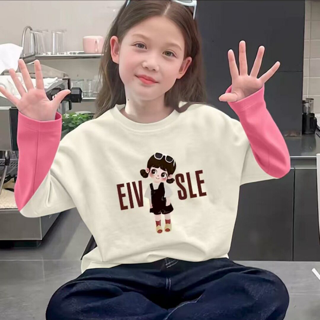 春秋款女宝宝纯棉长袖t恤洋气女童韩版假两件潮流打底衫秋季纯棉t