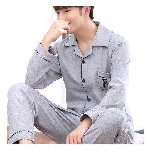 睡衣男长袖100%纯棉春秋款全棉式男士薄款夏季加大码家居服套装