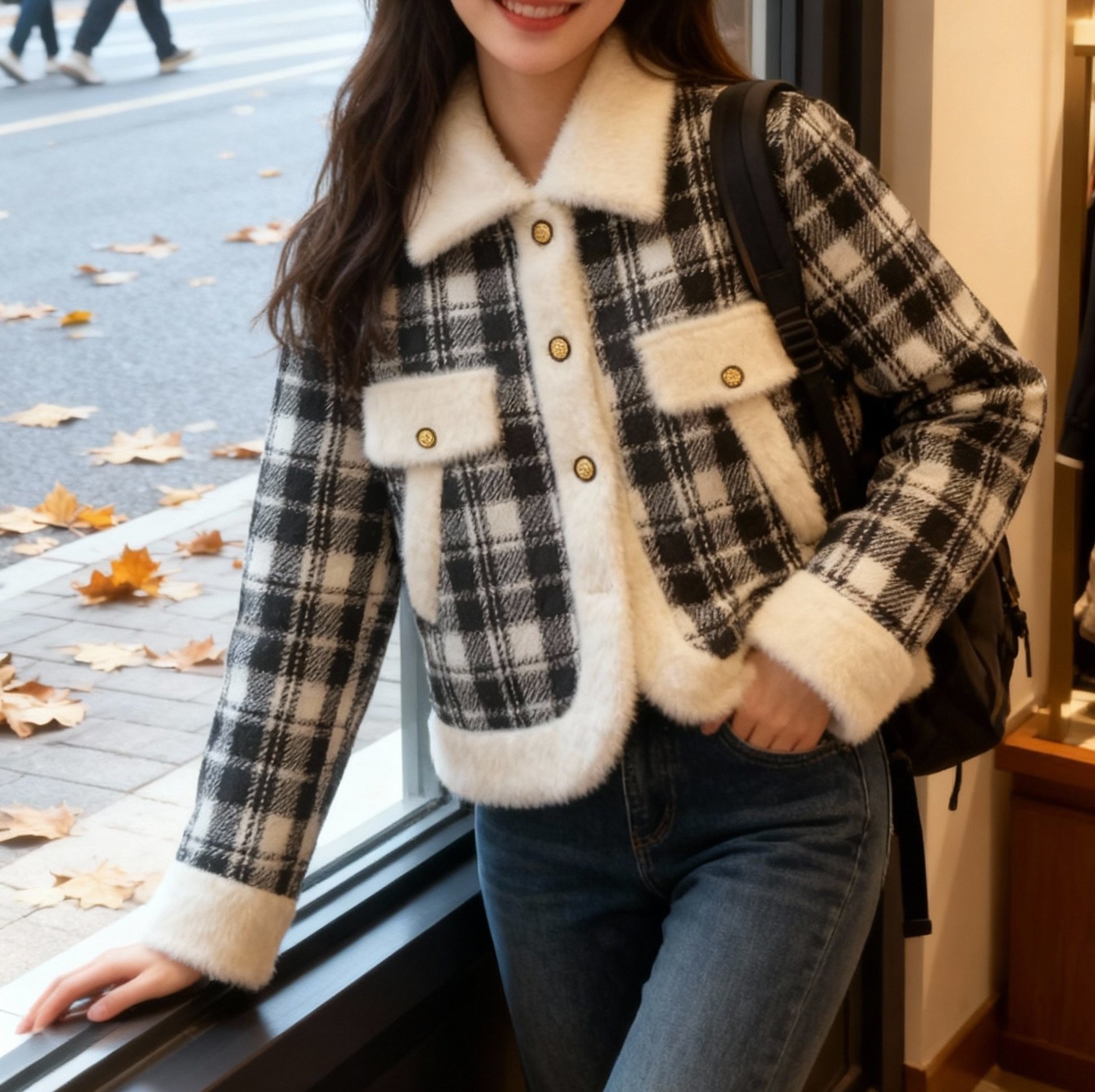 小香风千鸟格毛呢外套女秋装2025秋冬季新款时尚气质短款洋气上衣