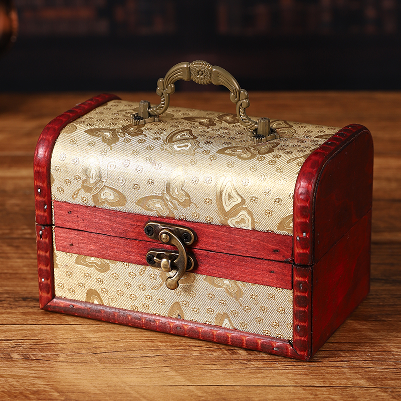 手提复古收纳木盒珠宝五金首饰盒