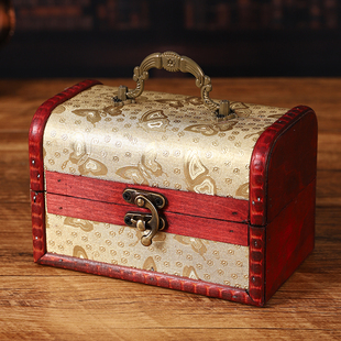 手提复古收纳木盒礼盒中式小型黄金珠宝五金首饰盒桌面装饰收纳盒