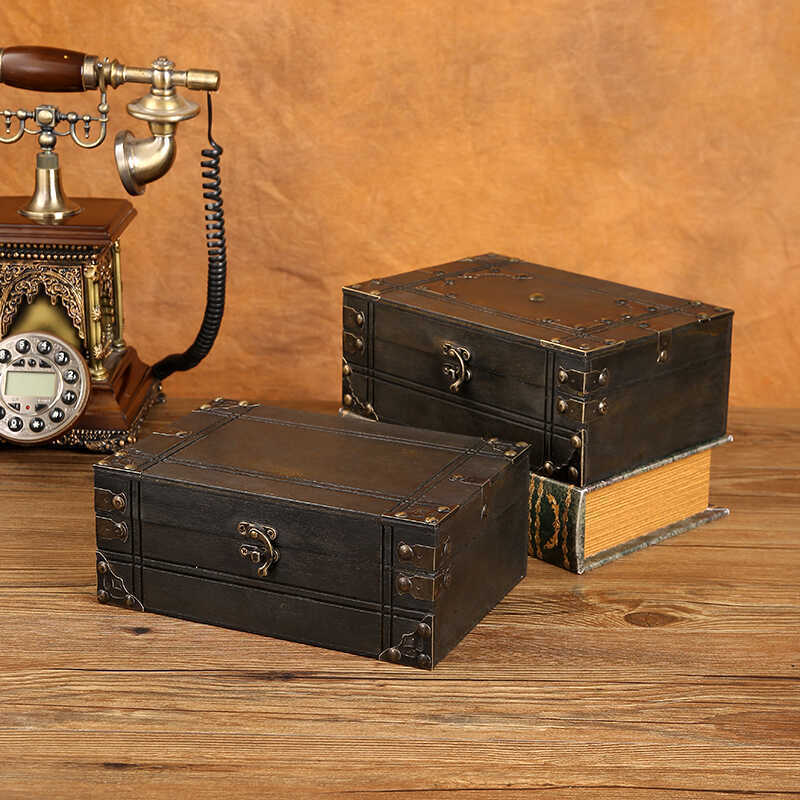 桌面木盒收纳盒储物箱带锁复古