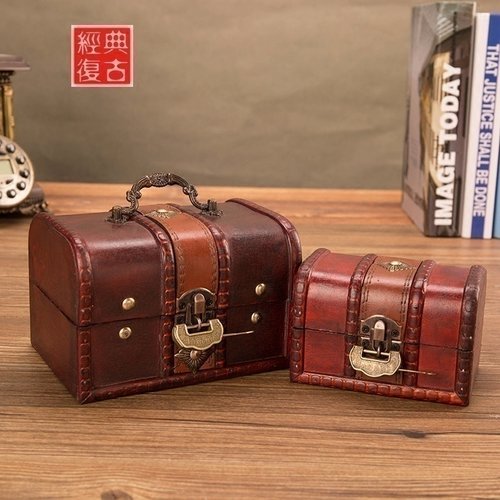 复古收纳盒小号木质宝藏箱道具盒