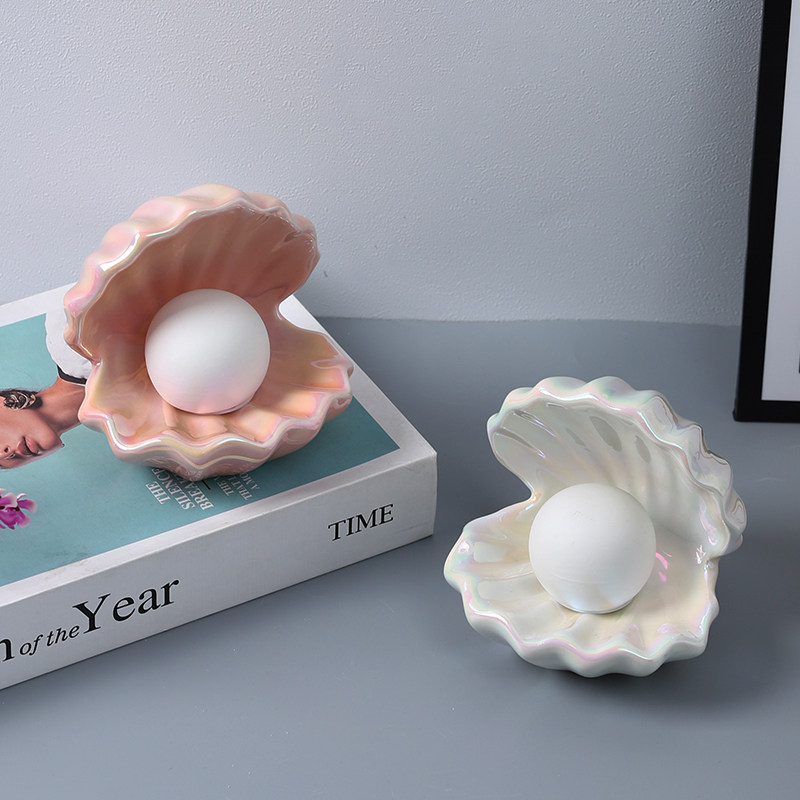 创意潮流桌面发光贝壳陶瓷装饰摆件卧室床头摆设鱼缸微景打造道具,家居饰品,装饰摆件,淘宝优惠券,粉丝福利购,淘宝优惠卷