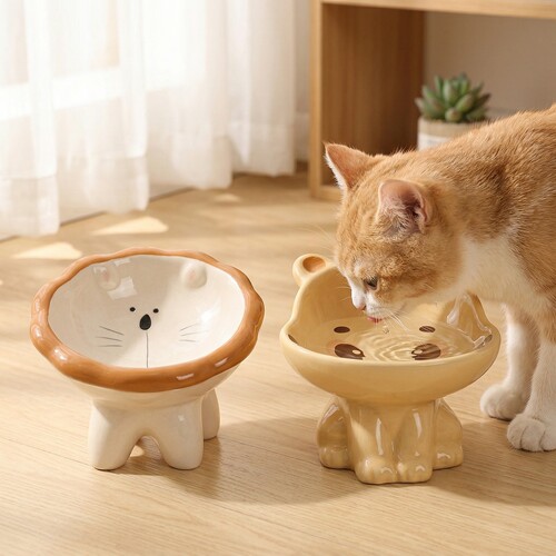 卡通防侧翻小狮子猫碗幼猫护颈