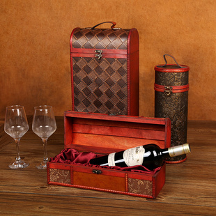 复古手提木质红酒盒单双支高档收藏酒盒葡萄酒包装盒礼盒空盒木箱