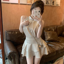 高级感2025新款小香风套装气质女神洋气小个子挂脖连衣裙短裙女夏