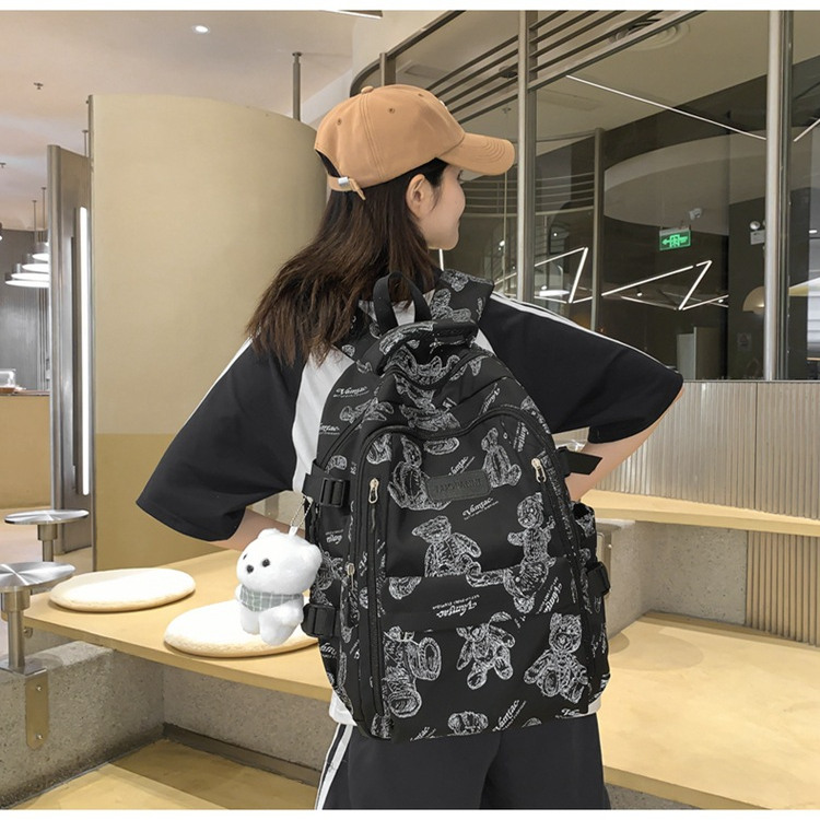 新款韩版ins小熊印花双肩背包