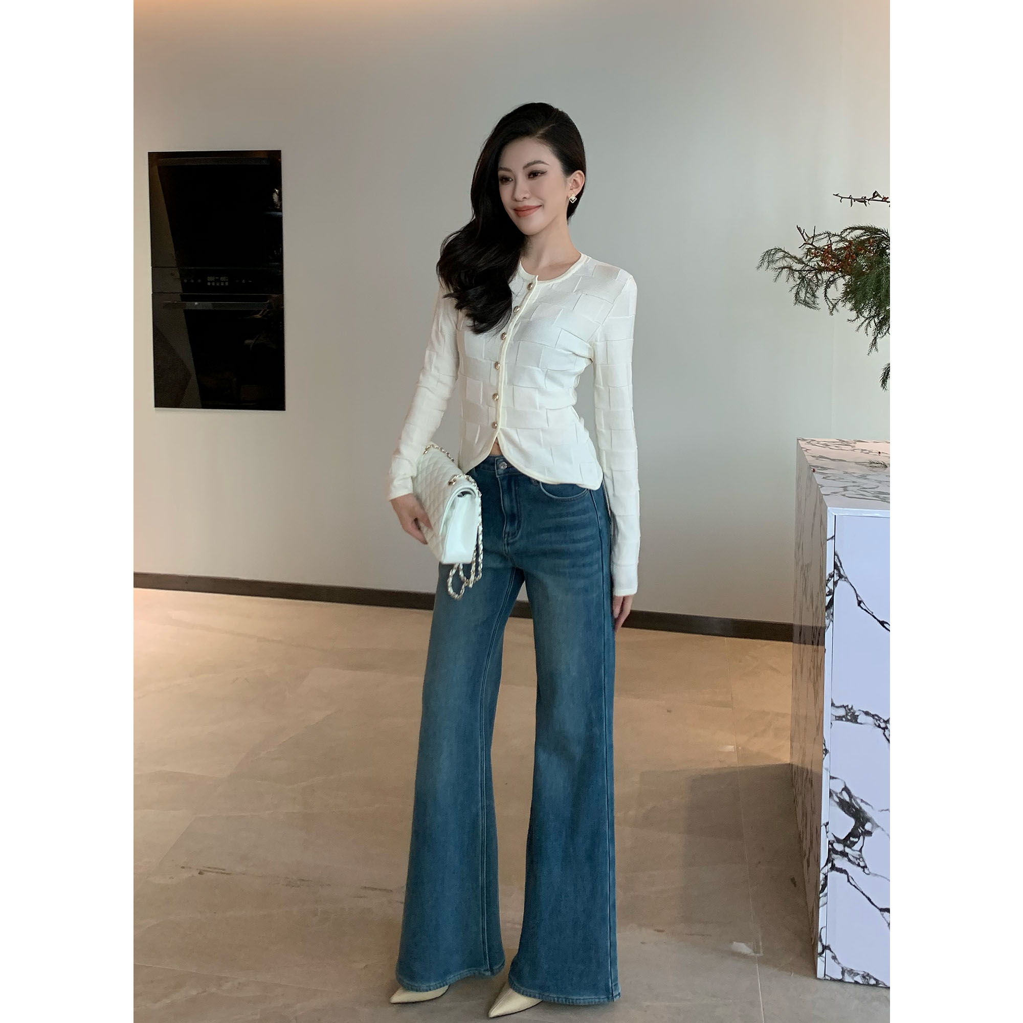 JIJINQI秋冬显瘦休闲高腰牛仔裤