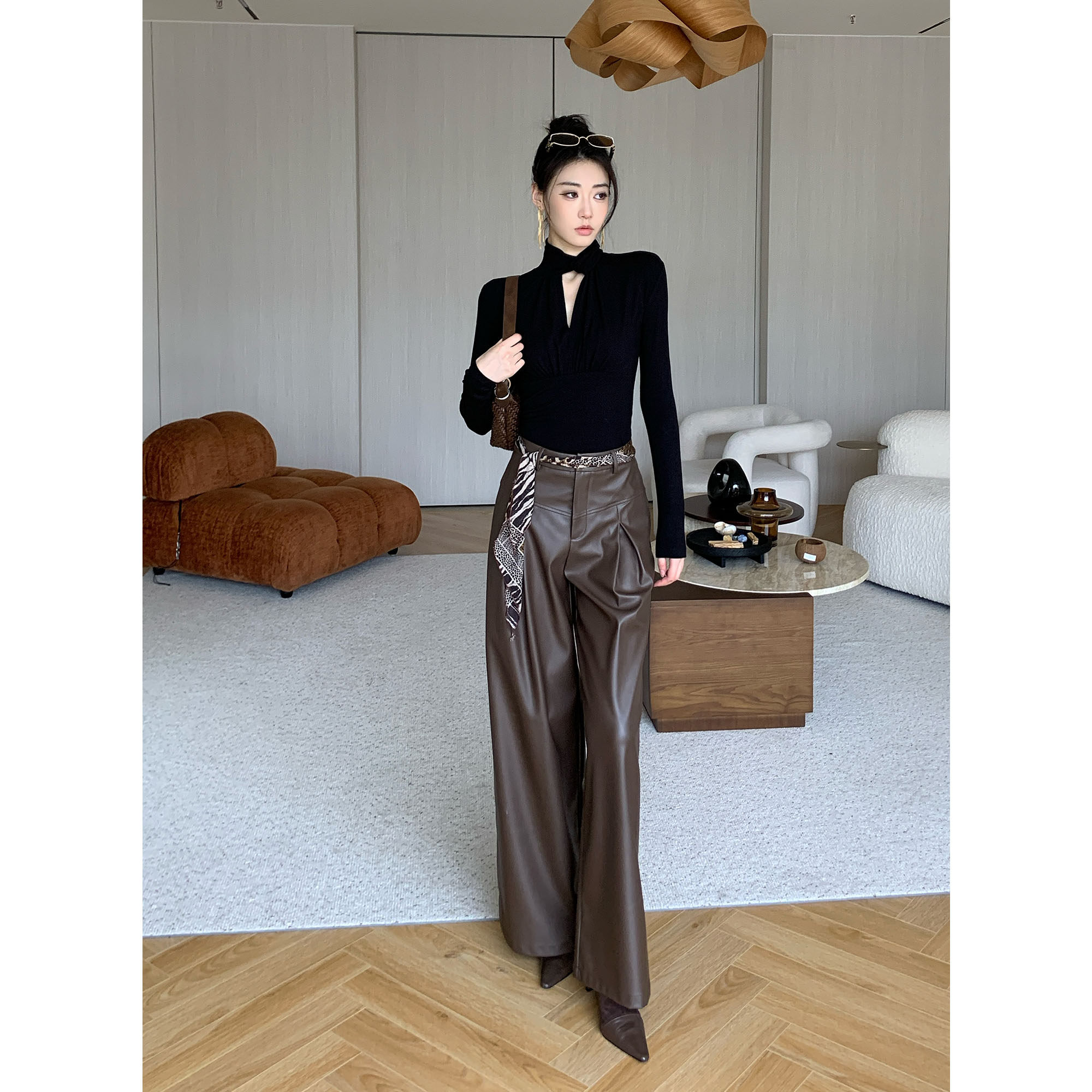 纪金其秋冬韩系复古皮裤