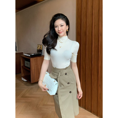 JIJINQI春季半高领中袖打底上衣