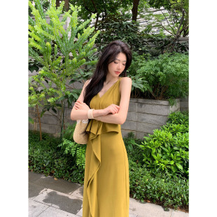 纪金其夏季显瘦吊带气质性感连衣裙无袖露肩百搭小众休闲裙子长裙