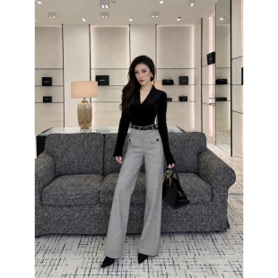 JIJINQI秋冬时尚显瘦休闲裤百搭高腰垂感阔腿裤微喇拖地裤西裤女