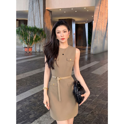 JIJINQI夏季圆领无袖露肩连衣裙