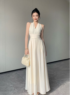 纪金其高级感连衣裙女夏白色轻奢气质长裙设计感小众显瘦法式裙子