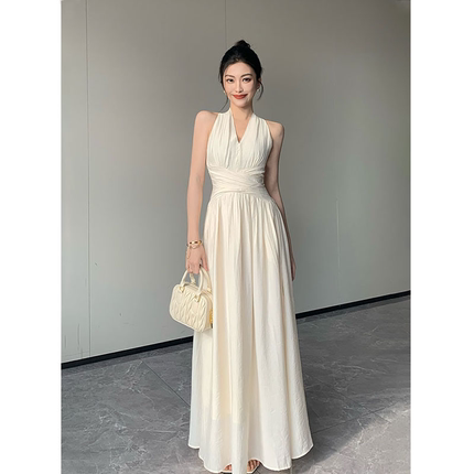 纪金其高级感连衣裙女夏白色轻奢气质长裙设计感小众显瘦法式裙子
