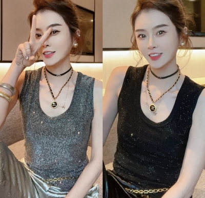 重工镶钻显瘦背心欧货洋气新款女