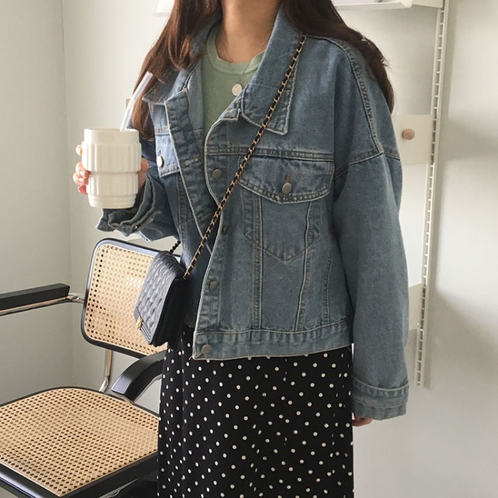 Retro wash stitched jeans jacket