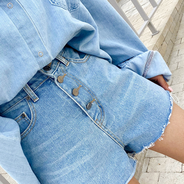 Wide leg, loose fit, high waist, open hem denim shorts