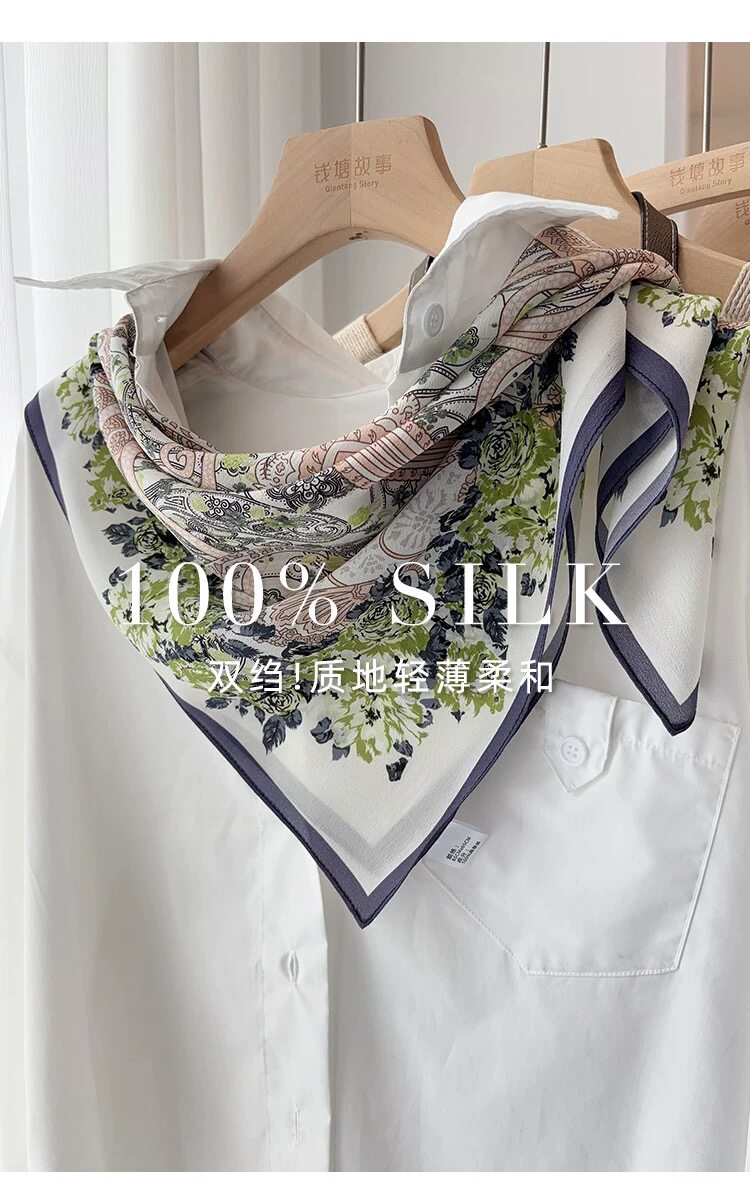 「浪漫花卉」复古法式风真丝方巾女春季新款佩斯利花纹百搭丝巾