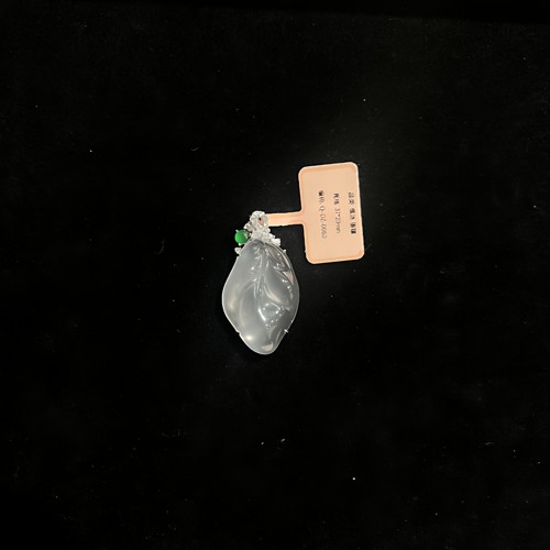 新中式S925银扣天然俄冰玻璃种玉石翡翠光感高品质小素叶子吊坠