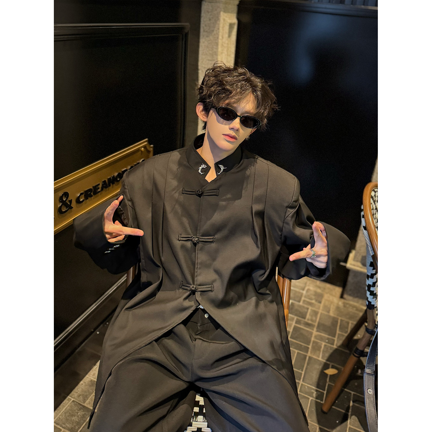 C316WT1070P118春装新款黑色新中式个性西服时尚短款外套黑色，男装西服，电商C316
