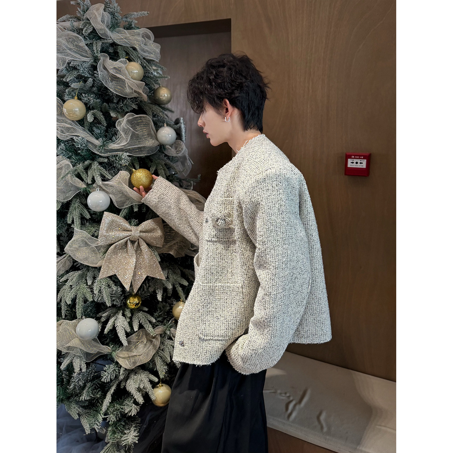 C316WT1060P128秋冬新款小香风玫瑰花时尚经典外套夹克无领,男装夹克,电商C316