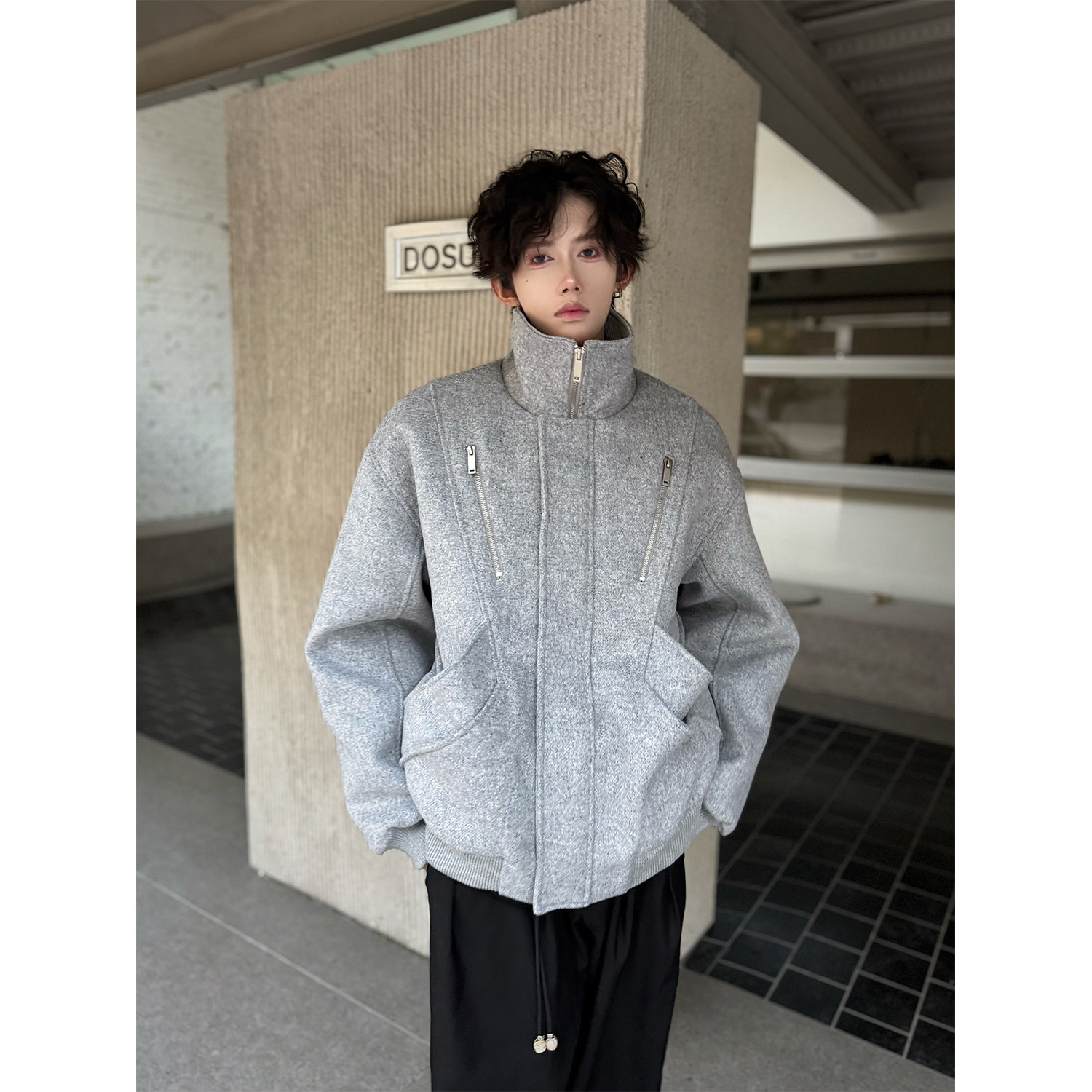 C316 WT1056 P128 冬装新款加棉短款外套时尚呢子内里加厚棉衣灰图片