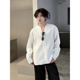 C316CS8004P58春装新款长袖V领衬衫白色宽松百搭衬衣潮，男装衬衫，电商C316