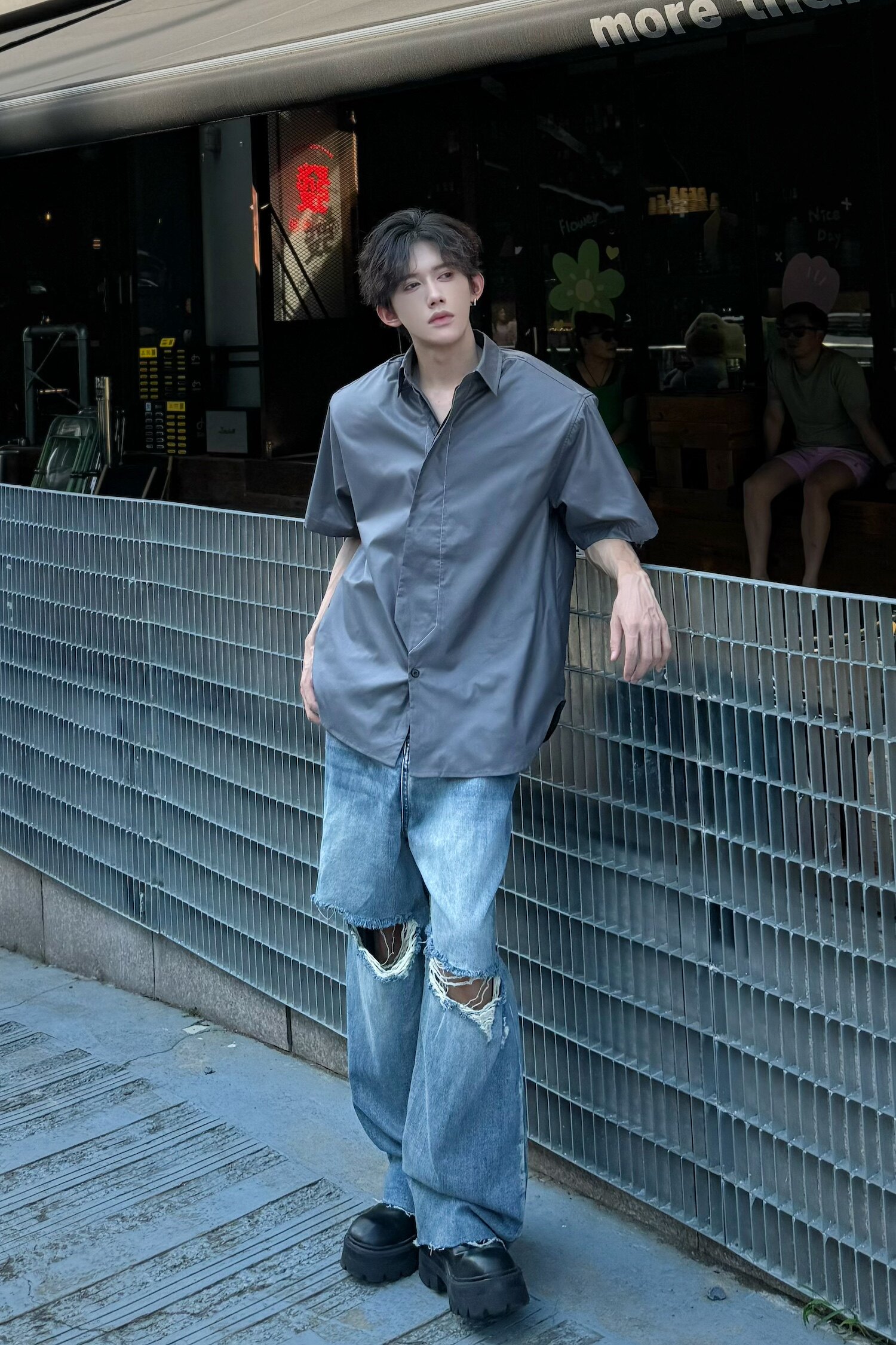 C316CS11167P58夏装新款短袖衬衫科技感时尚衬衣银灰色男百搭,男装T恤,电商C316