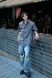 C316CS11167P58夏装新款短袖衬衫科技感时尚衬衣银灰色男百搭，男装T恤，电商C316