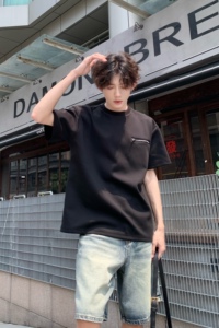 C316 DX89 P4868 夏装新款短袖T恤拉链时尚潮黑色tee个性男图片