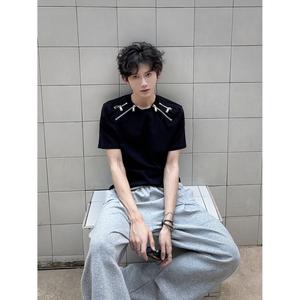C316 T8329 P48 夏装新款短袖T恤时尚百搭拉链修身健身个性tee图片