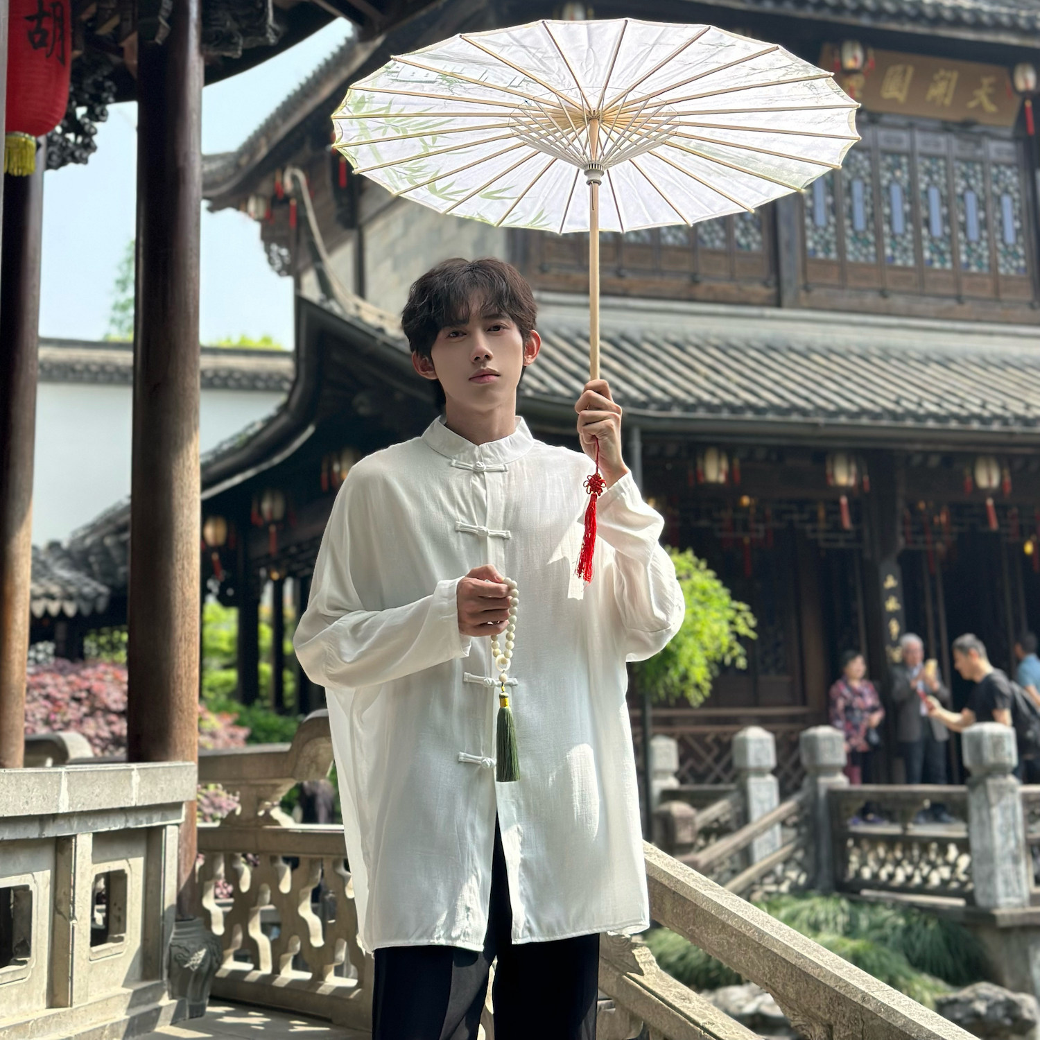 C316Z2347P58男生新中式汉服防晒衣时尚立领白色棉麻衬衫,男装防晒衣,电商C316