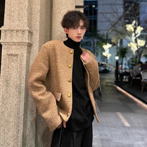 秋冬新款时尚小香风卡其色高级感百搭短款外套轻奢加厚编织呢料潮图片