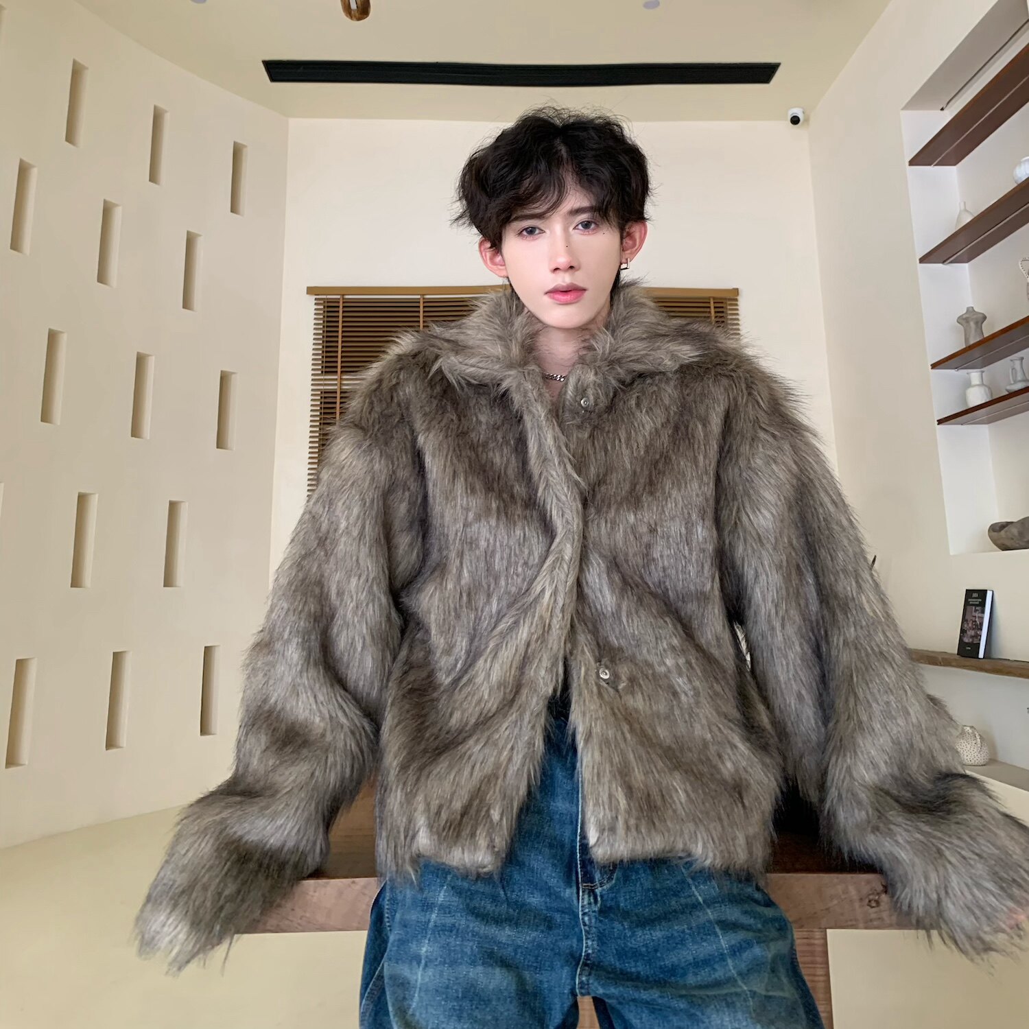 C316WT161P168冬装新款毛毛衣人造皮草短款外套网红时尚棉衣，男装针织衫/毛衣，电商C316