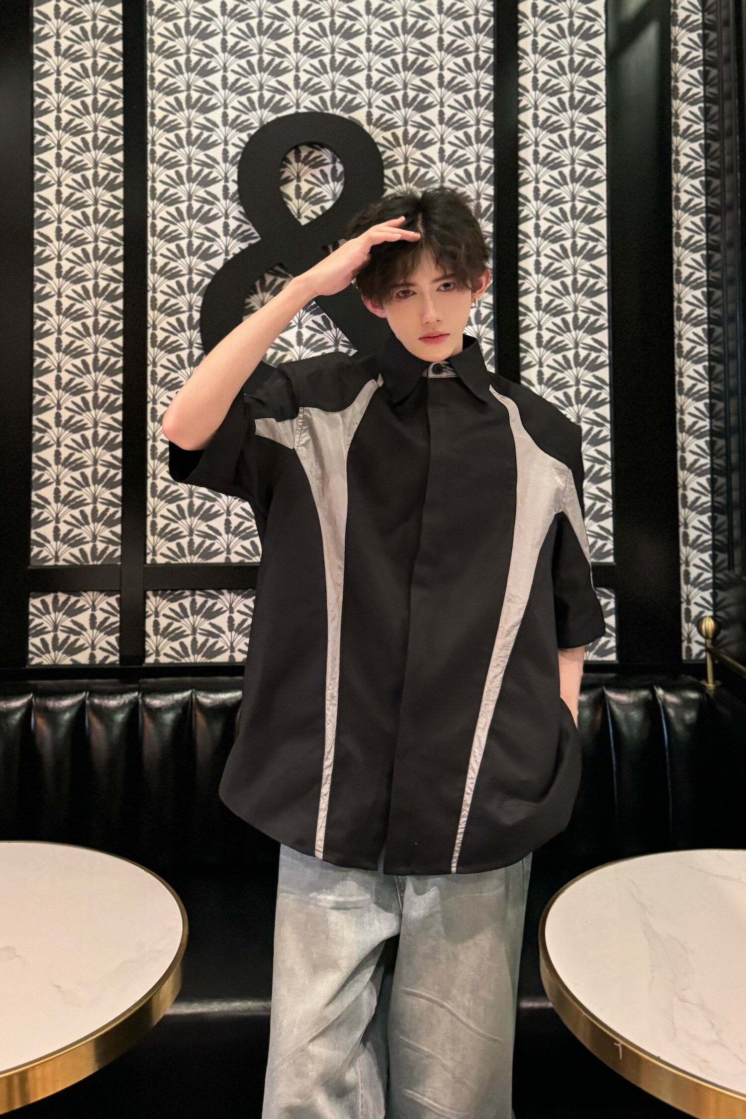 C316CS1121P5878春夏新款短袖衬衫时尚拼接现代感衬衣,男装T恤,电商C316