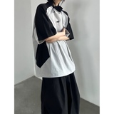 撞色拼接立领运动速干短袖男网眼boxy版型山系训练骑行球衣风t恤，男装T恤，电商C316