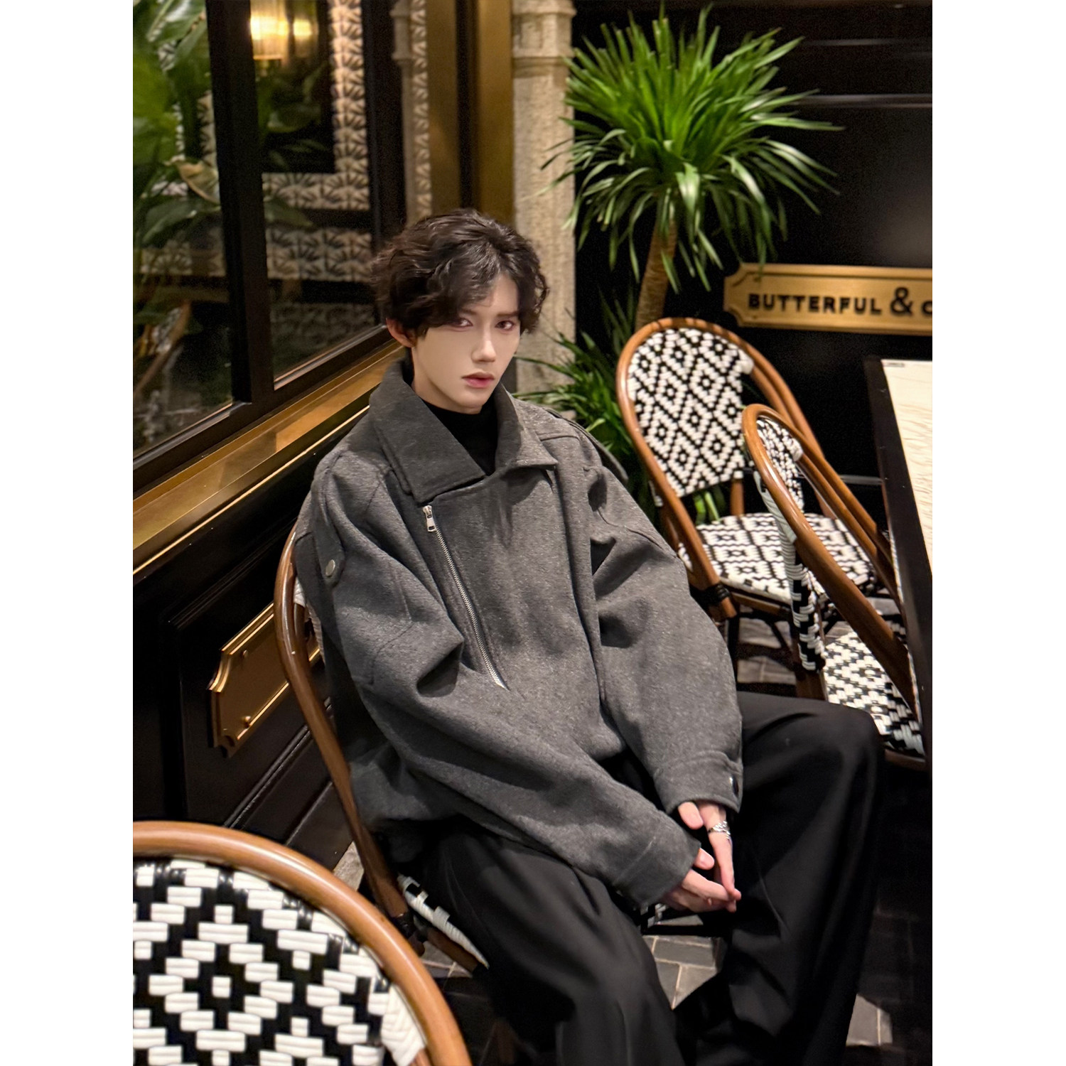 C316WT1052P128加棉加厚毛呢大衣时尚呢子外套短款外套简约,男装夹克,电商C316