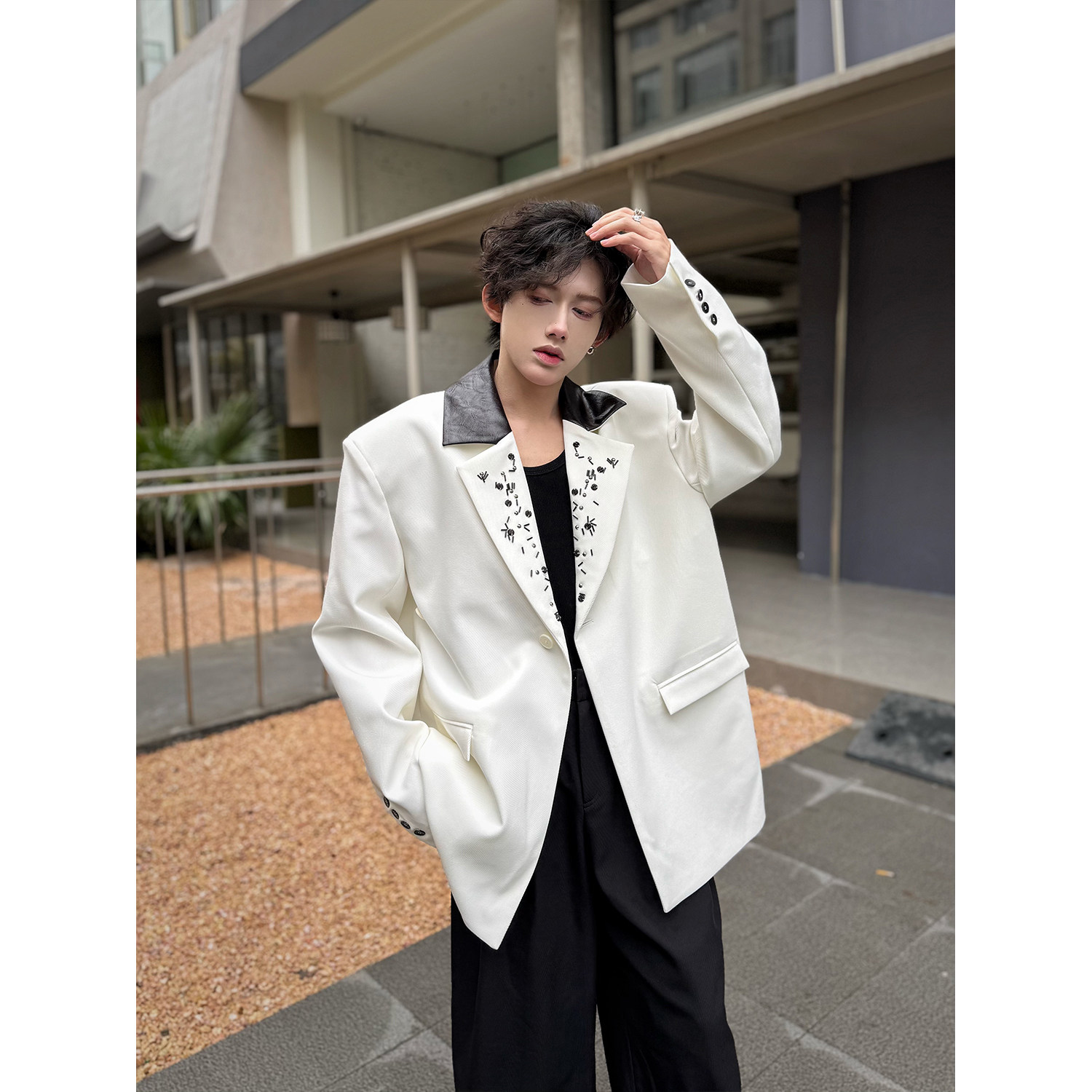 C316XZ8011P118春装新款拼接绣珠宽松西服西装外套时尚男装,男装衬衫,电商C316