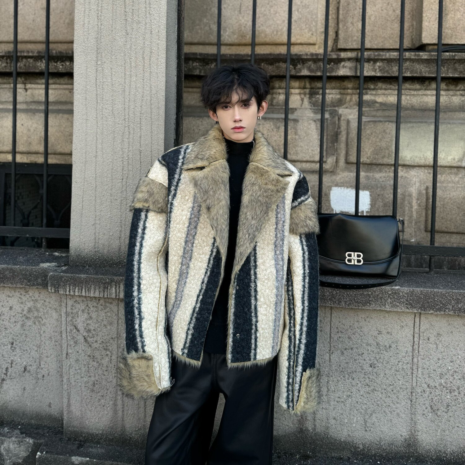 C316WT802P198冬装新款双面穿毛呢大衣时尚网红短款外套毛毛衣，男装针织衫/毛衣，电商C316