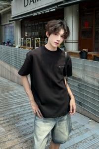 C316 DX89 P4868 夏装新款短袖T恤拉链时尚潮黑色tee个性男图片