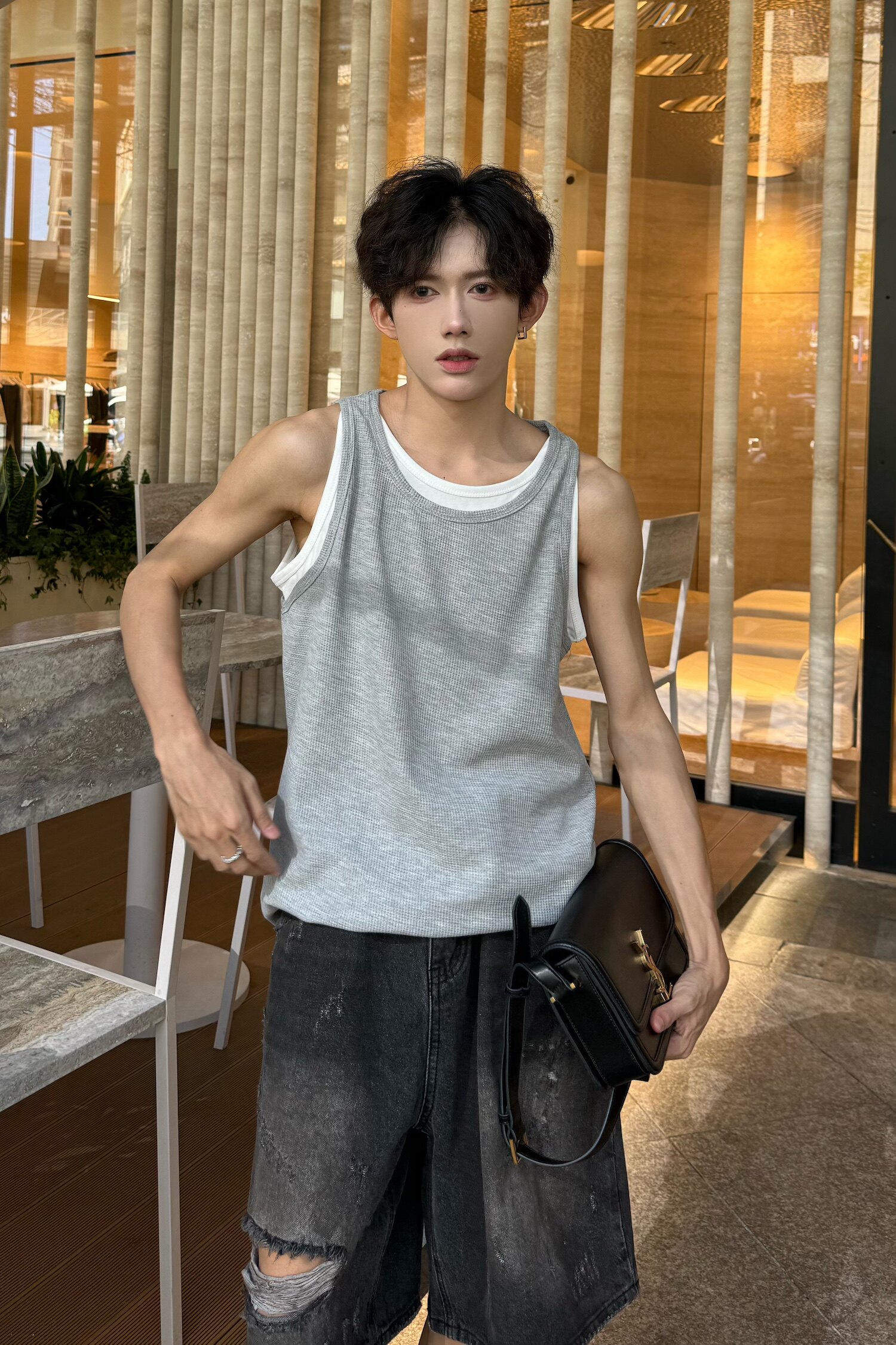 C316B1165P33夏装新款无袖背心拼接撞色时尚汗背心个性百搭,男装背心/马甲,电商C316