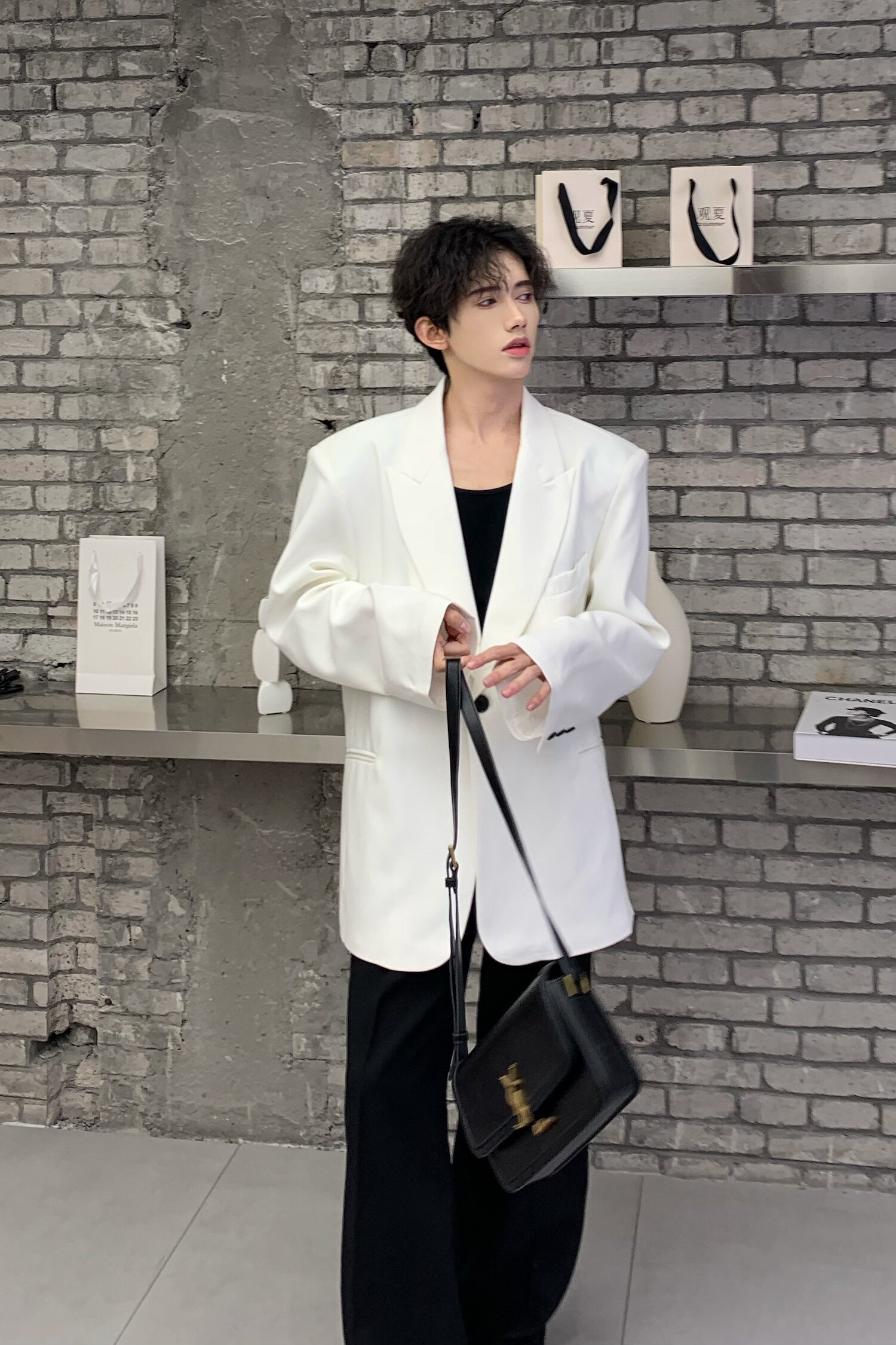 C316XZ258P98春装新款白色黑色西服百搭宽松西装外套帅气网红,男装西服,电商C316