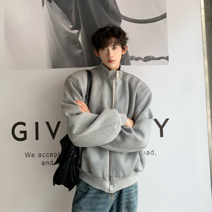 C316 WY117 P98秋冬垫肩夹克卫衣宽松立领长袖外套短款网红灰色图片