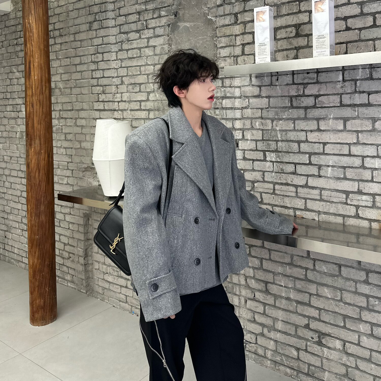 C316XZ163P138毛呢大衣外套保暖加厚西服灰色西装雅痞网红,男装西服套装,电商C316